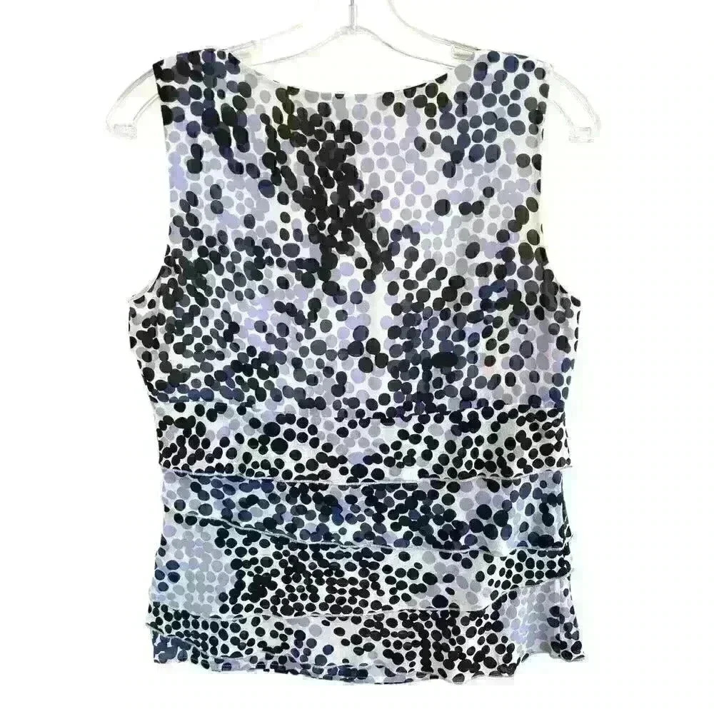 St John Sz 4 Silk Ruffle Dot Top White Black Dot Pattern Feminine Pretty Elegant - Picture 3 of 16